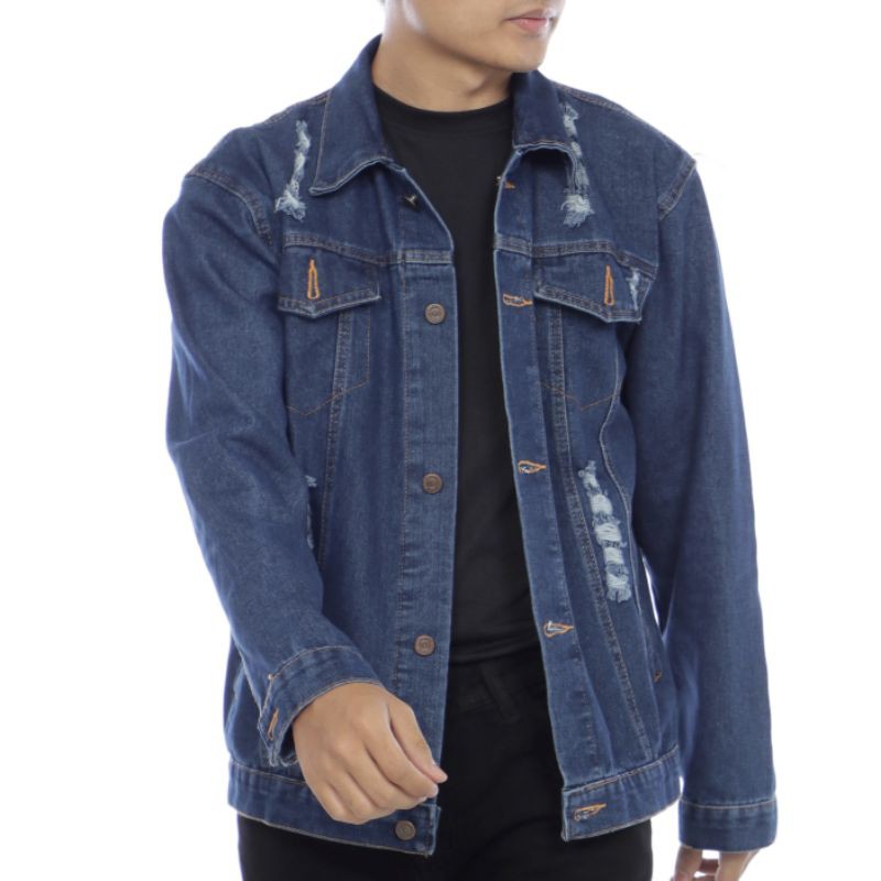 JAKET JEANS SANWASH PRIA JAKET  JEANS SNOW BLACK JAKET PRIA JAKET JEANS DENIM JAKET JEANS COUPLE  JAKET JEANS COD-Biowash sobek