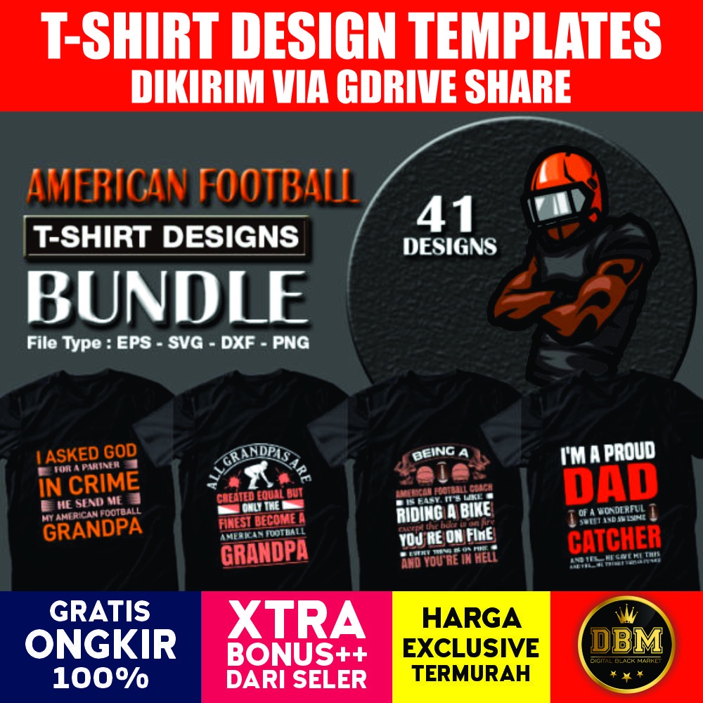 American Football T-Shirt Designs Bundle - Vector Designs