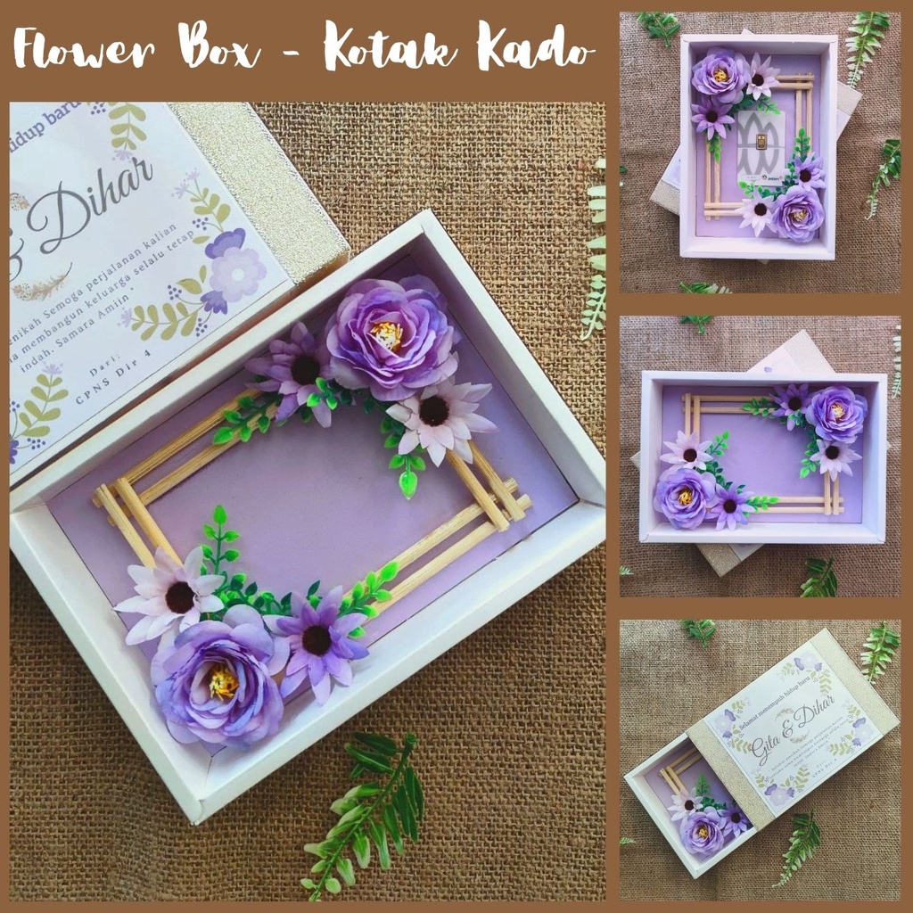 

flowerbox custom hampers wedding gift kado pernikahan mewah unik warna ungu lilac, hadiah ulang tahun pacar wanita, orang tua, sahabat, pasangan, istri