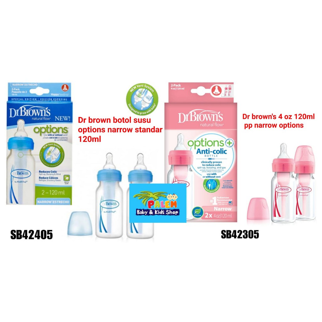 Dr. Brown's PP Options+ Narrow Neck Bottle Botol Susu 4oz /120mL isi 2 biru&amp;pink