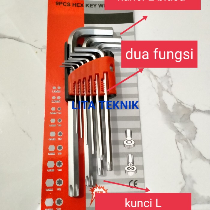 Kunci l set 9 pcs kunci L combinasi