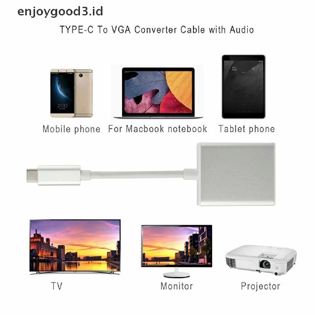 Kabel Adapter Converter Usb 3.1 Tipe C To Vga Male To Vga 1080p Female (Dd)