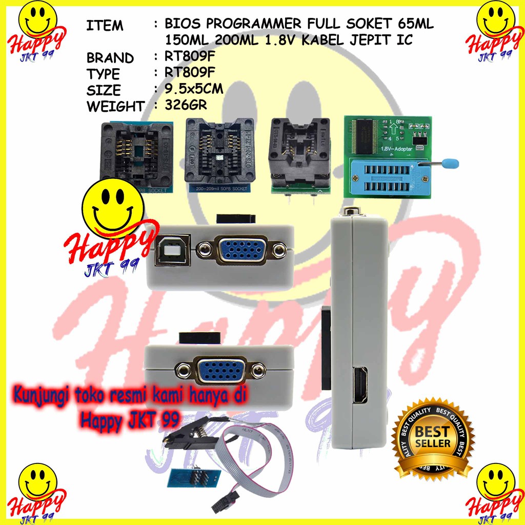 [ HAPPY JKT 99 ] FULLSET ALAT FLASH BIOS PROGRAMMER RT809F 150ML+200ML+0.65ML+1.8V+KABEL JEPIT IC