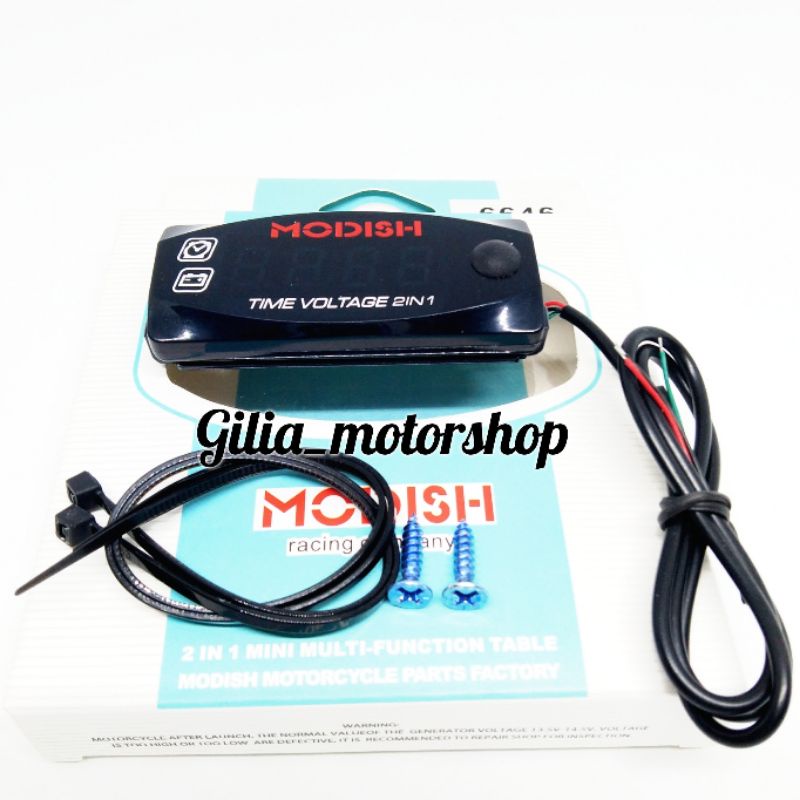 Volt meter Digital 2 IN 1 Jam Digital + Voltmeter Aki Voltmeter Sepeda Motor 2 in 1 Biru Waterproof