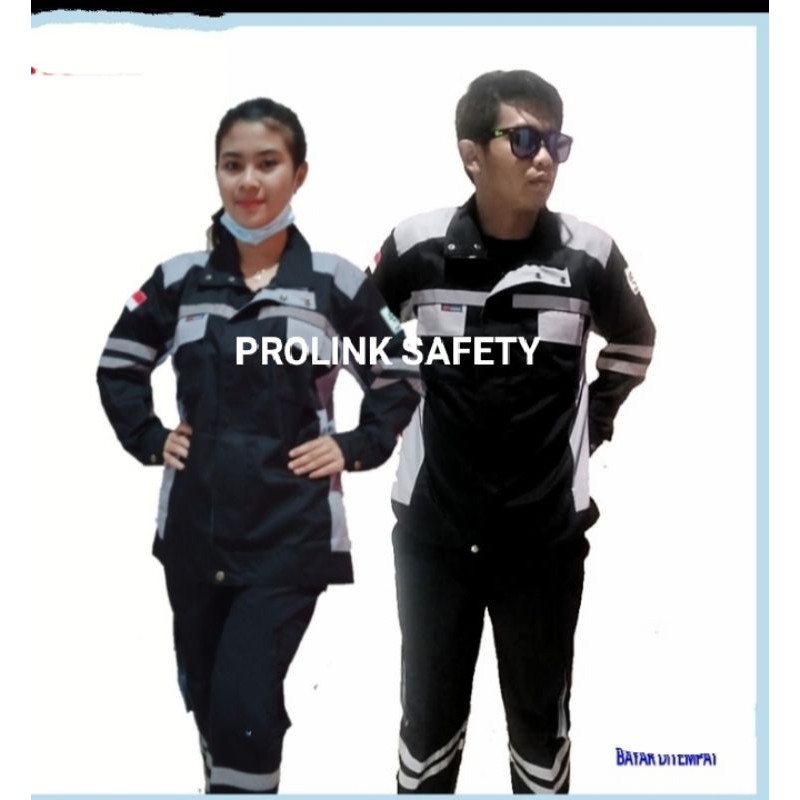 SETELAN SERAGAM SAFETY HITAM ABU ABU SEMI JAKET RESLETING