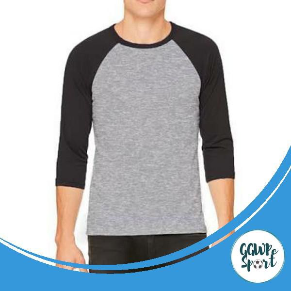 Kaos Raglan Wanita Pria Premium Cotton Combed 30S Lengan Setengah Abu Hitam Kualitas Jaminan Terbaik