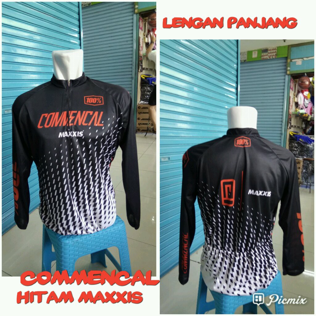 Jersey Sepeda Commencal Lengan Panjang Hitam Putih