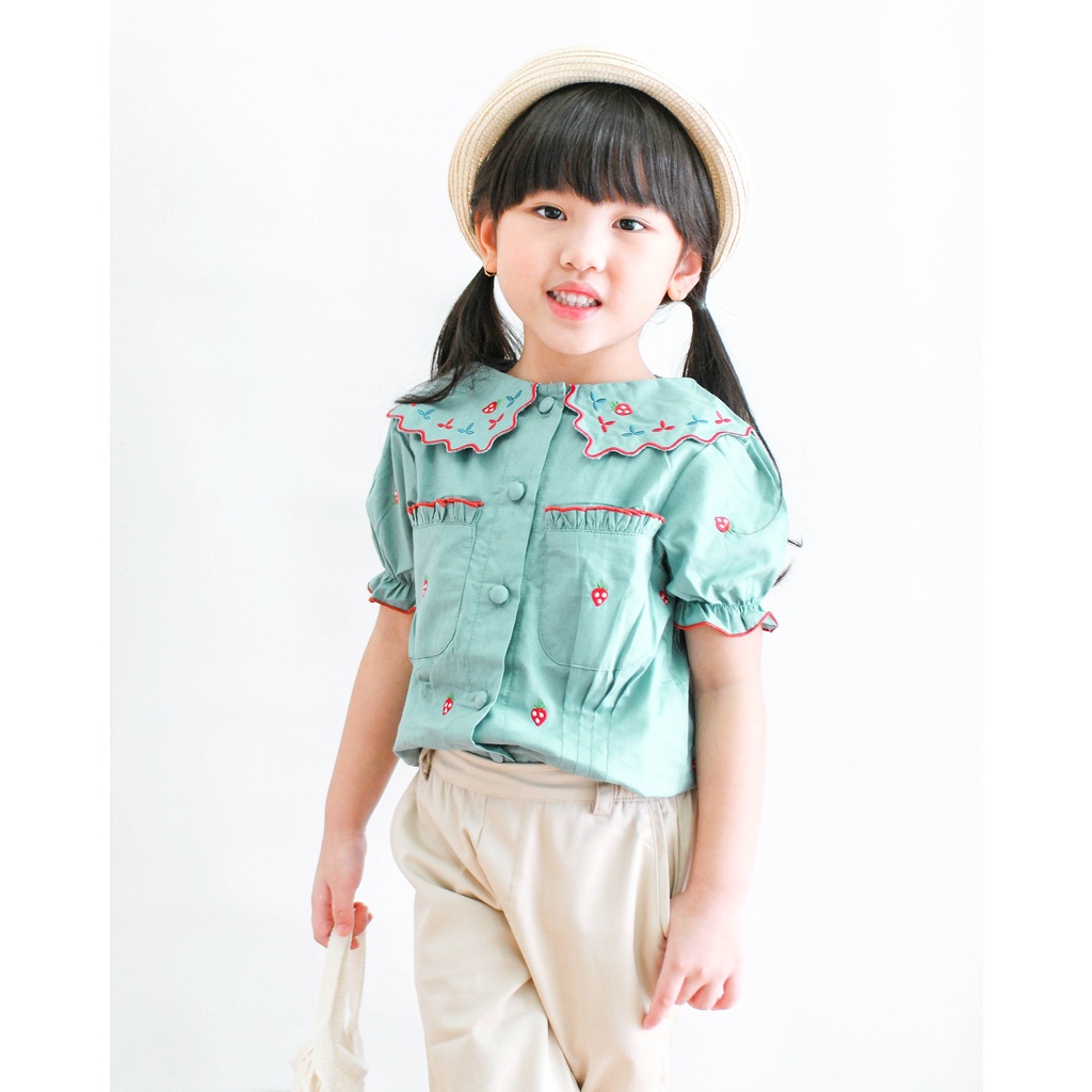 SARAPOVA STRAWBERRY TOP | Baju Atasan Anak Perempuan | Baju Katun Anak | Top Anak | Baju Bordir Anak | Baju Motif Brodir