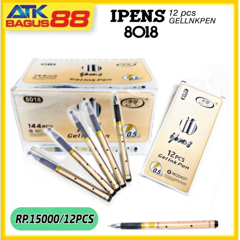 12pcs ballpoint ipens 8018/pulpen gell/pulpen gell hitam