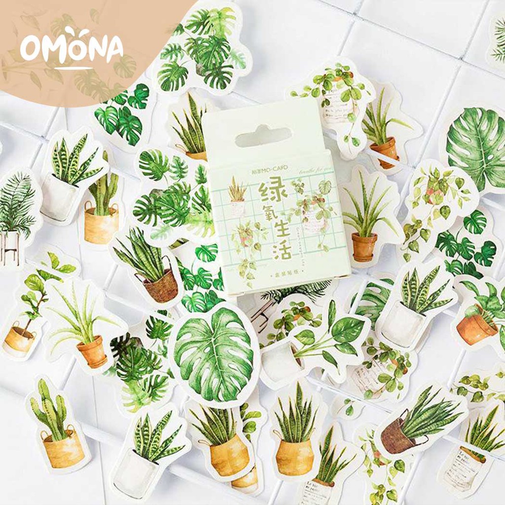 

OMONA 46 Pcs Green Plants Tanaman Deco Sticker Stiker Dekorasi Jurnal Planner Stationery - DSK004