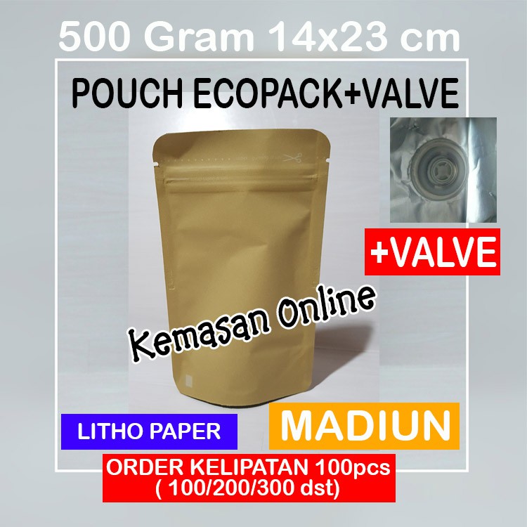 Jual KPACK 14x23cm Kemasan 200r Kopi Standing Pouch Alumunium Foil ECOPACK Litho Paper 500