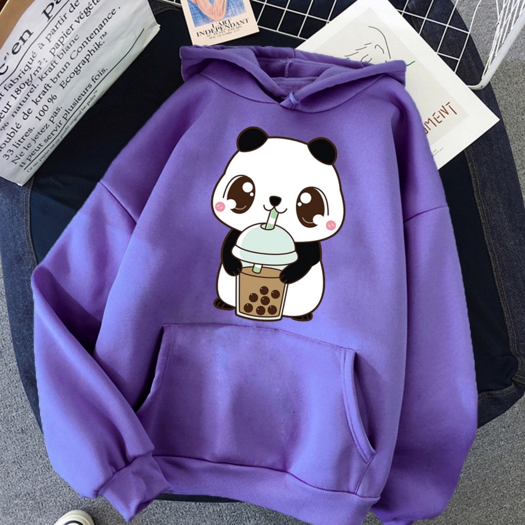 Hoodie Sweater Wanita Anime Kartun Panda Jaket Cewek Kekinian Oversize Murah Tebal Import Bisa Cod-Ungu