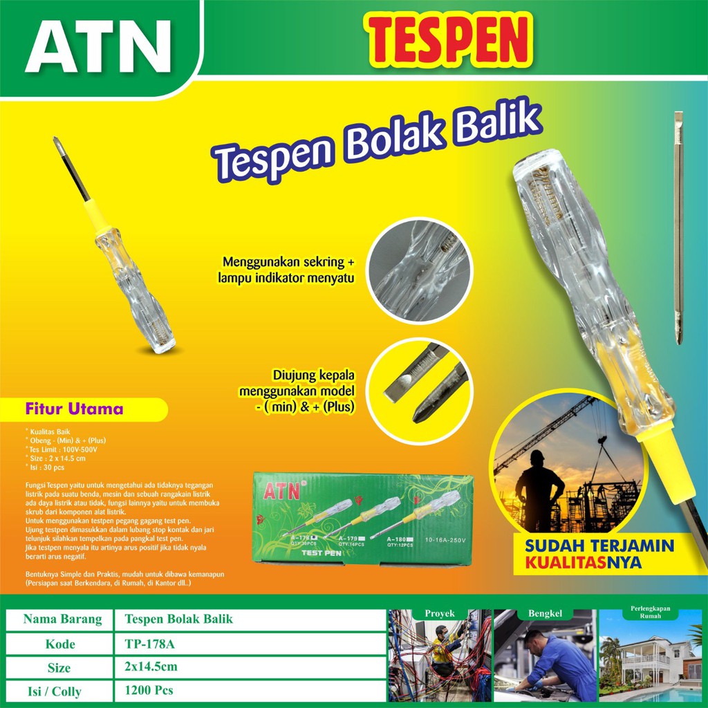 Obeng Tespen Bolak Balik Tes Pen Test Pen A 178 179 180 Atn Shopee Indonesia