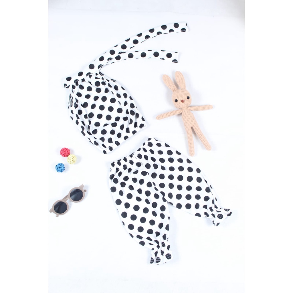 BEFAST - ZTL OOTD Oneset Anak HARA / Set Anak Veloria / Setelan Anak Atasan Ikat / Setelan Anak-Anak Motif Polkadot / Fashion Anak-Anak Perempuan Ala Korean Style / Set Atasan Tanpa Lengan+Celana Panjang / Keluaran Terbaru 2022