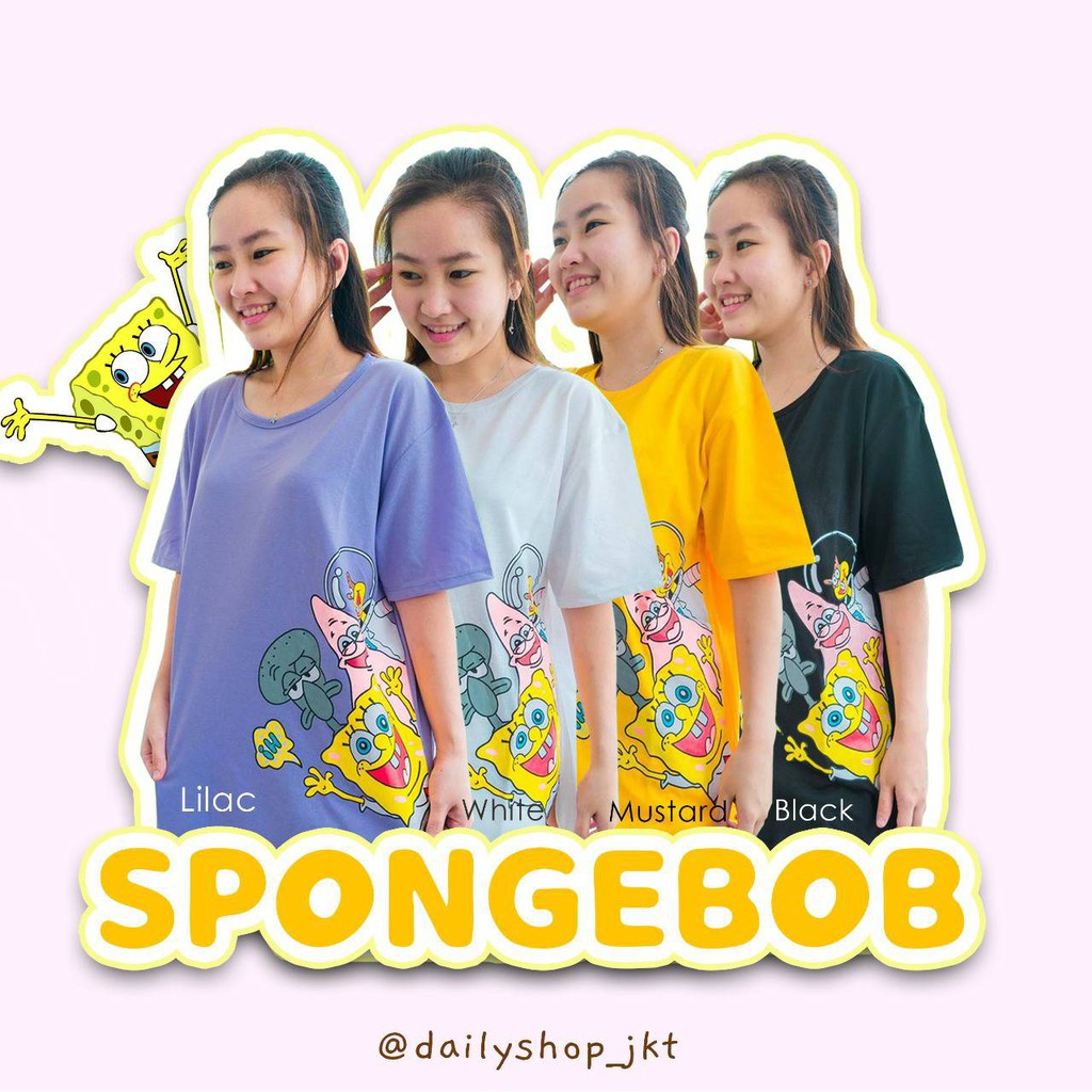 SPONGEBOB & FRIENDS OVERSIZE HITAM PUTIH JUMBO | KAOS WANITA SPONGEBOB TSHIRT TUMBLR TEE DISNEY