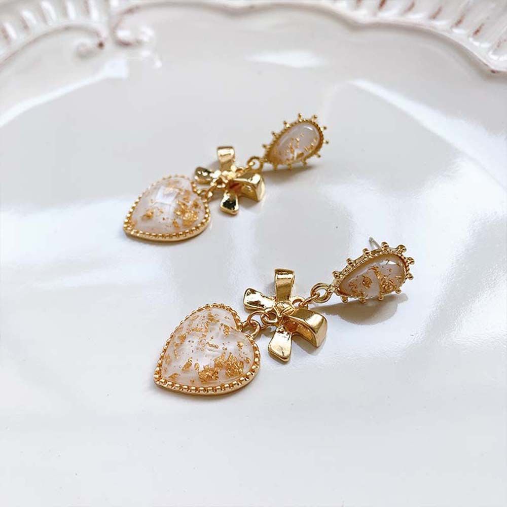 Anting Stud Bentuk Hati Bahan Resin Logam Warna-Warni Gaya Korea Klasik Untuk Wanita