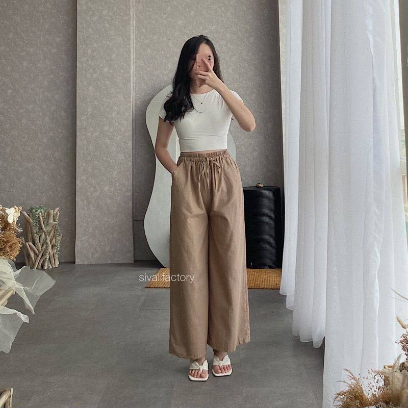 Celana Kulot Pants Wanita Linen Premium Highwaist Cullote Pants