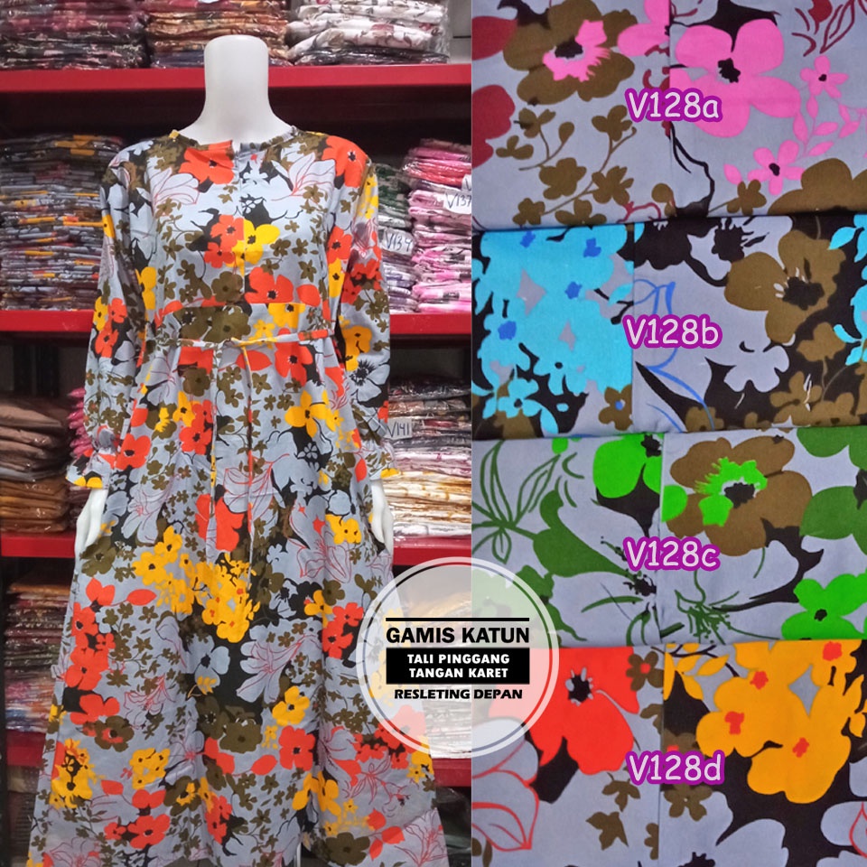 Gamis katun jepang motif janbol, sunrise, rasti, polkadot, gamis harian murah