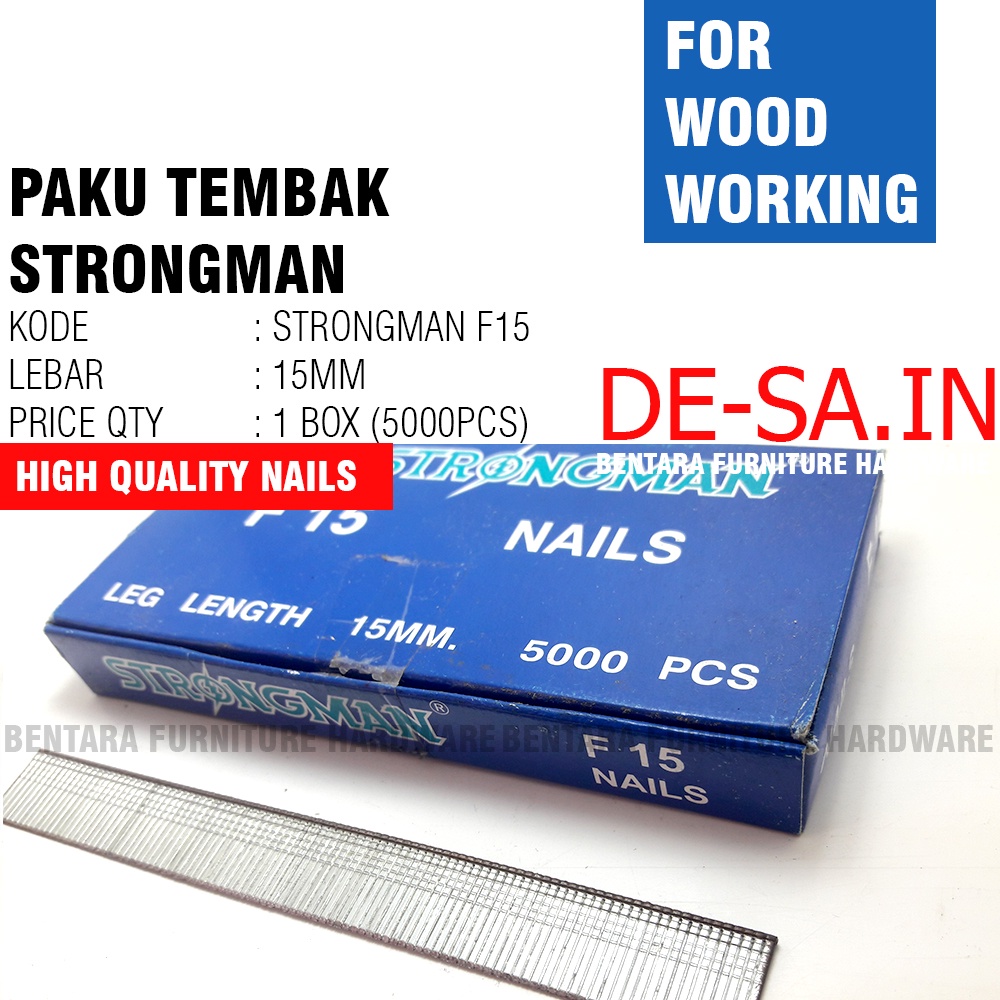 STRONGMAN F15 - (15 MM) HIGH QUALITY FINISH NAILS PAKU TEMBAK (1 BOX = 5000 PCS) (1.5 CM)