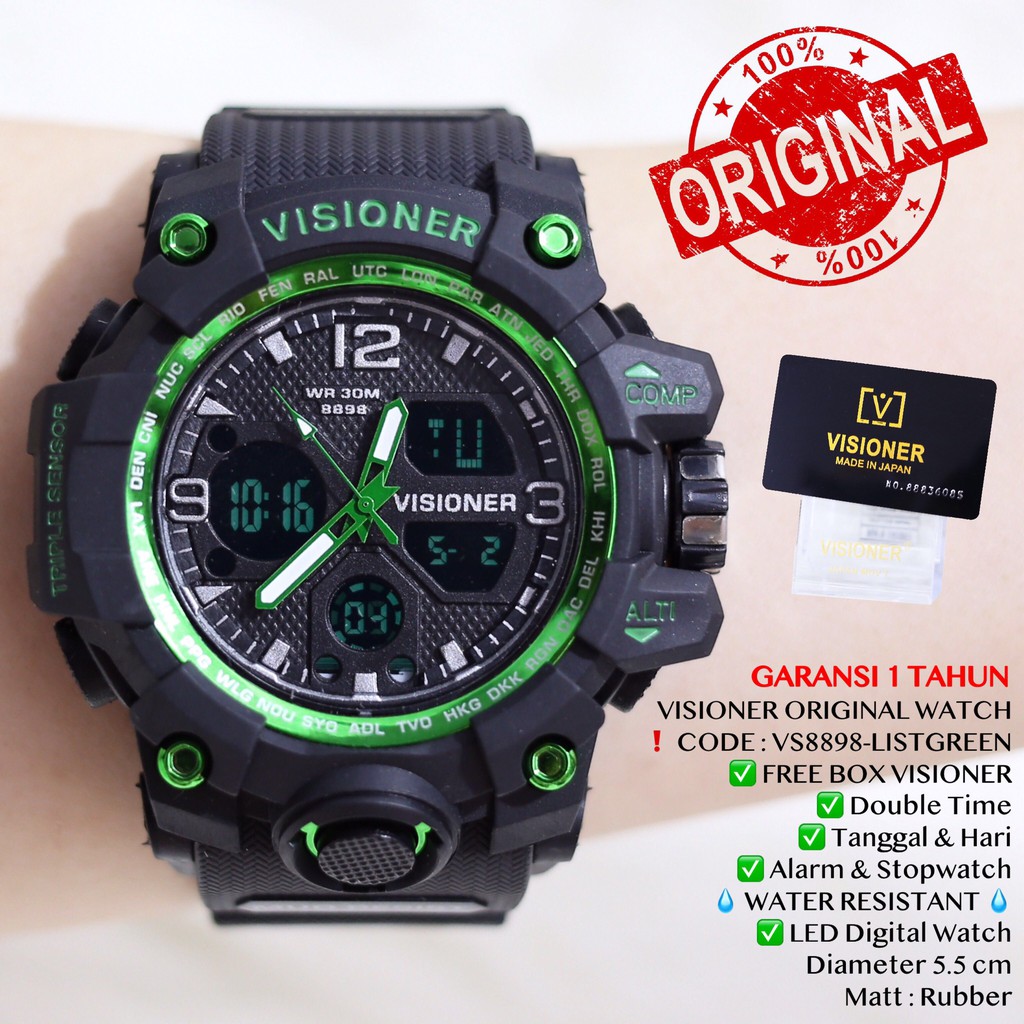 Jam tangan Pria sporty VISIONER ORIGINAL WATCH 1 year warranty tahan air  VS8898