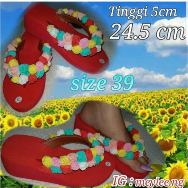 sandal bunga pantai korea import wedges spons
