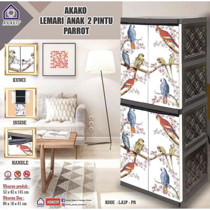 LEMARI PLASTIK AKAKO BURUNG PAROT SUSUN 4 KUNCI