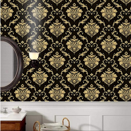 Wallpaper Hitam Batik Gold Uk 45CM X 8M