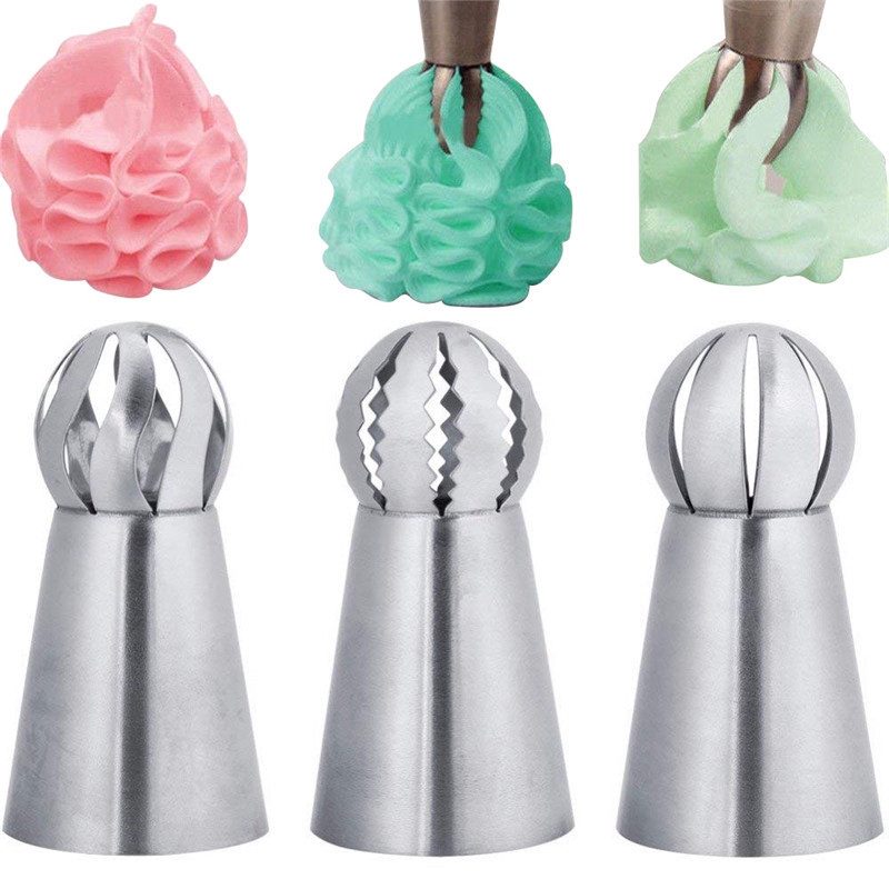 3Pcs/Set Russian Flower Icing Piping Nozzles / DIY  Sphere Ball Icing Confectioners Pastry Tips  / Sphere Ball Cake Decoration Tools