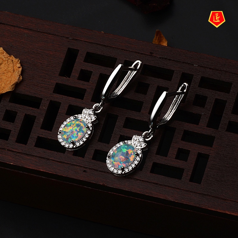 [Ready Stock]Simple Fashion Opal Full Diamond Earrings