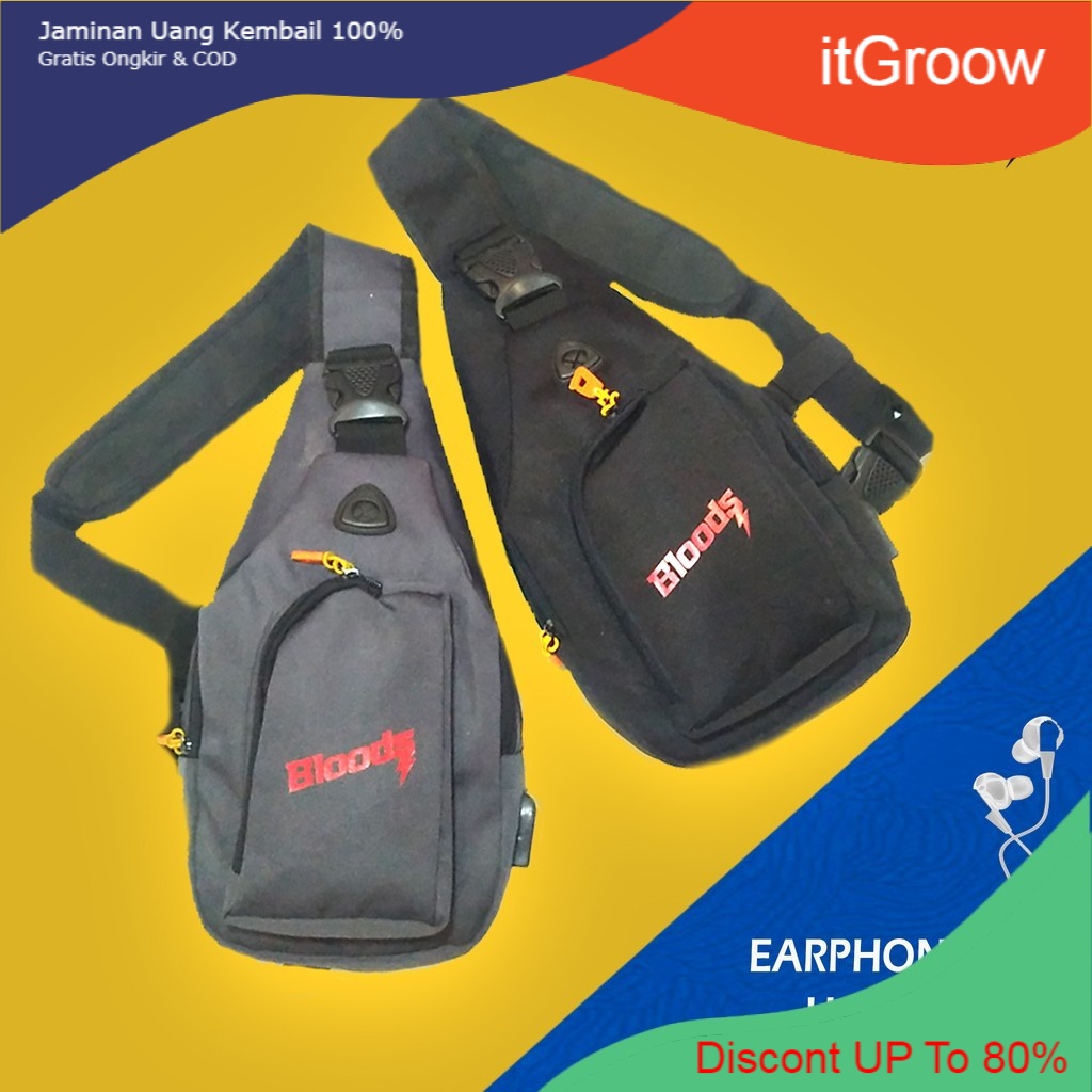 PROMO Tas selempang Pria BLOODS waistabag TRM bloods Distro SLING BAg pria Modis dan Sadis Y23K
