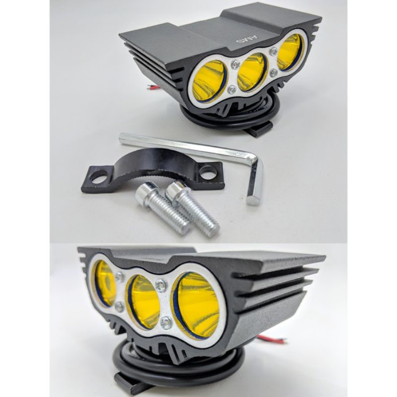 lampu tembak led cree owl ultrafire 3 mata 30w body hitam sinar kuning