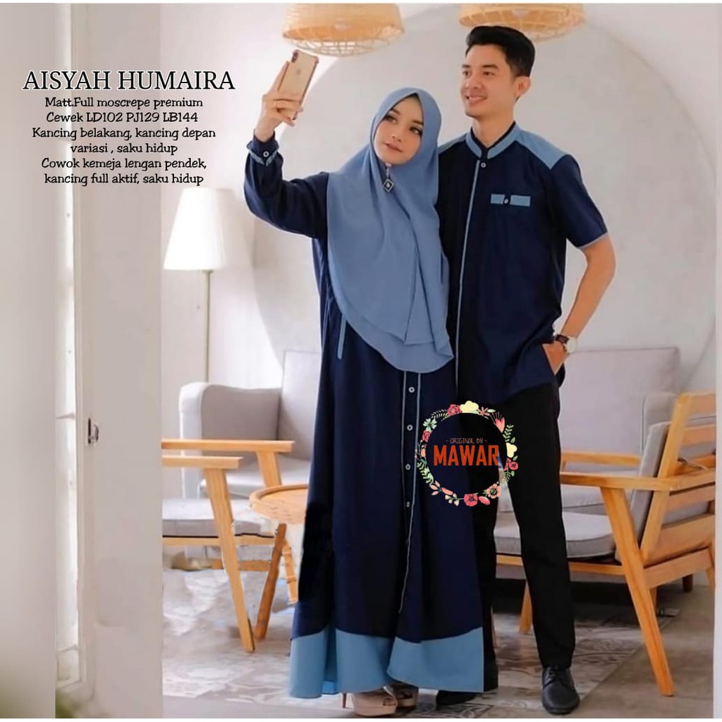 Baju Couple Muslim Gamis+Khimar+Kemeja CP Aisyah Humaira Muslim Couple < Baju Lebaran Couple 2020>