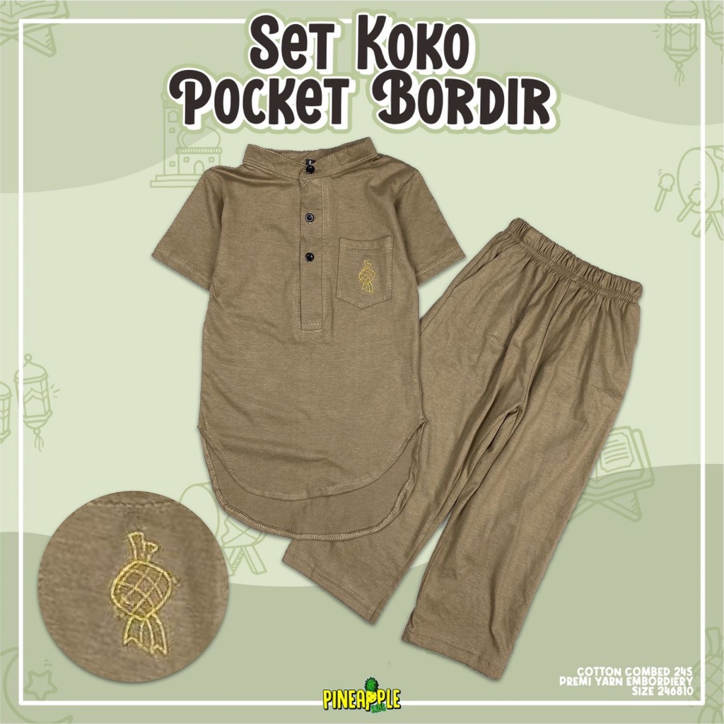 Setelan Koko Pocket Bordir Pineapple Kids Original Kurta Anak Super Premium