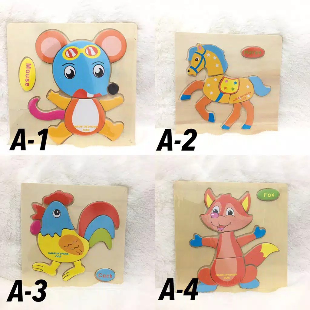 MAINAN PUZZLE KAYU JIGSAW BALOK MAINAN ANAK KARAKTER ANIMAL CUTE