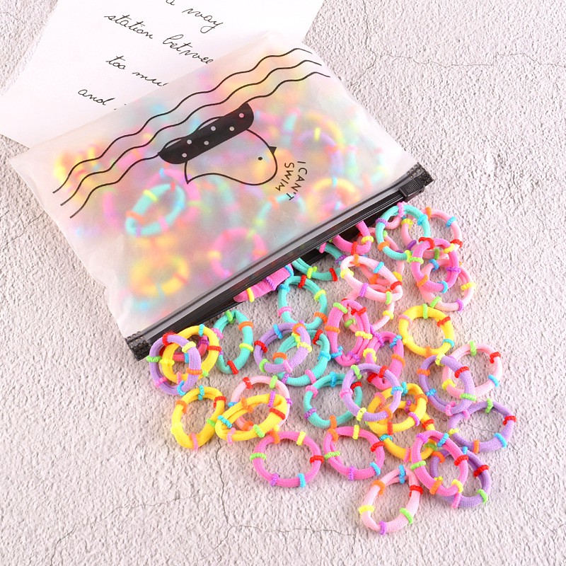 OVERFLOWS.ID 50 Pcs Tali Rambut Donut Dengan Pouch Bunga Daisy Import Ikat Rambut Set Import-Pastel Ring Bebek