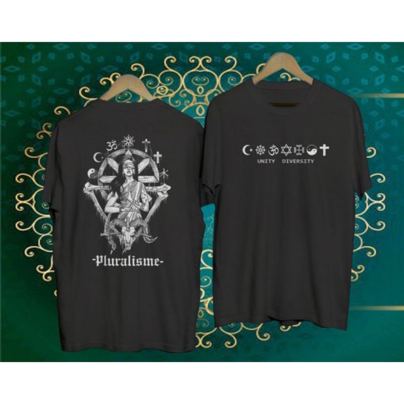 KAOS DISTRO BAPHOMET PLURALISME A2 AGAMA ISLAM KRISTEN HINDU BUDHA KEREN TERLARIS KEKINIAN UNISEX PR
