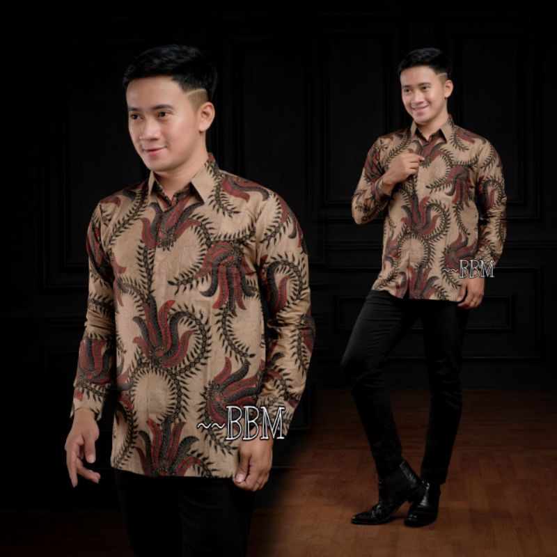 Kemeja batik pria lengan panjang size m l xl xxl