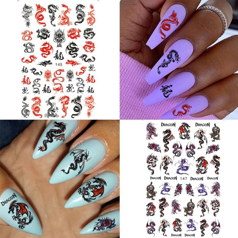 Stiker Kuku Desain Naga Glitter Untuk Dekorasi Manicure Wanita