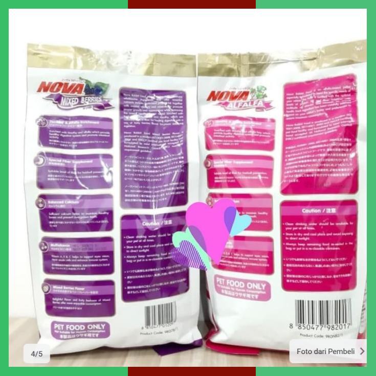 Nova Rabit 1Kgmixed Berries/Alfafa Pakan Kelinci