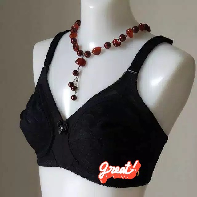 [BISA COD] Bra Tanpa Kawat Tanpa Busa, FIORI TECIA Black , 34BC - 42BC - Hitam, 34B