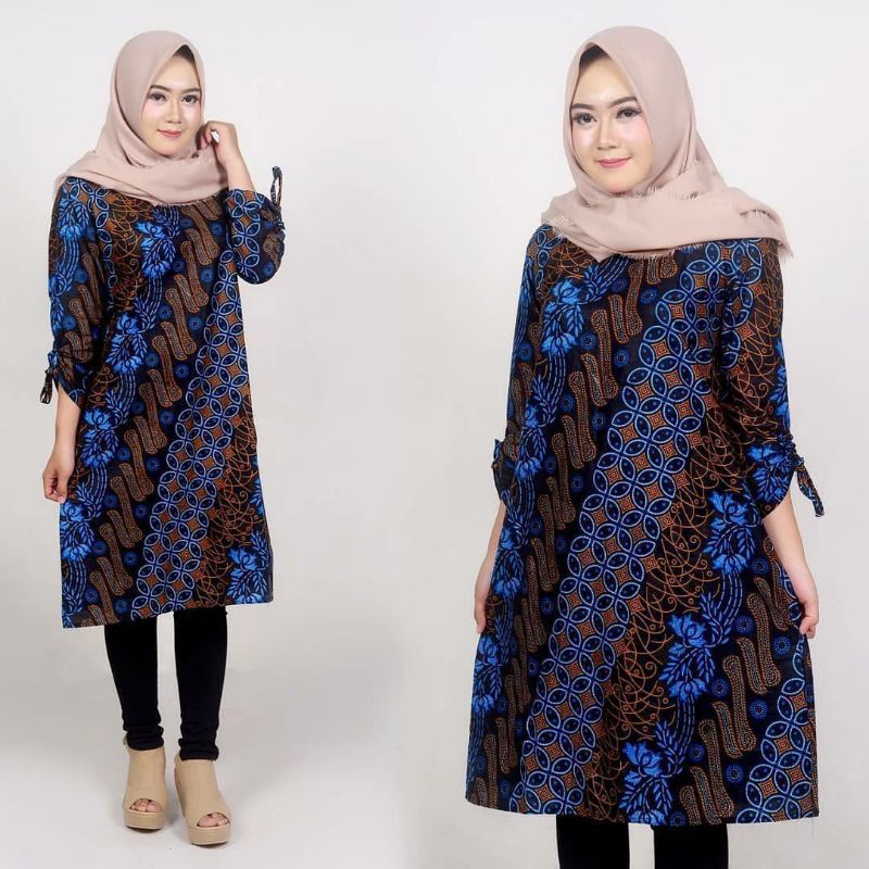 TUNIK BATIK WANITA MOTIF BARU BATIK DIANPUTRI-T Seno biru