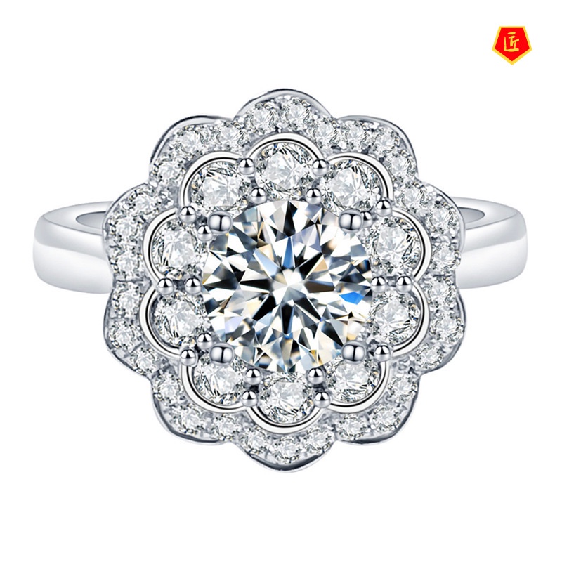 [Ready Stock]Double Layer Flower 1 Karat Moissanite Ring