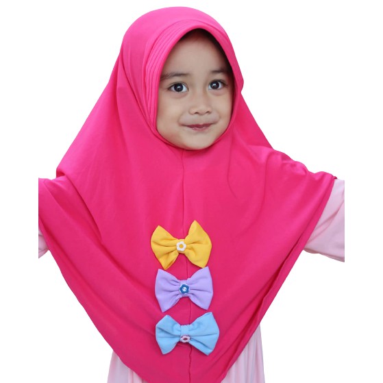 Hijab Anak Anak Ped Polos Variasi Pita Tiga / Jilbab Anak Murah / Jilbab Hijab Anak Bayi Perempuan