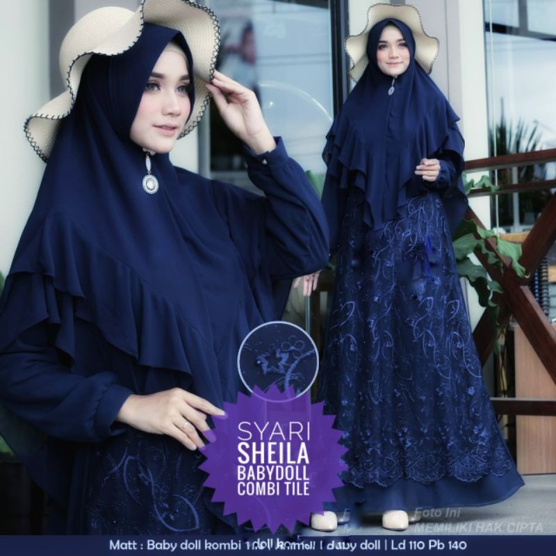 Big slae Gamis Pesta Syari Sheila Ceruty Babbydoll Conbi Tile Set Khimar