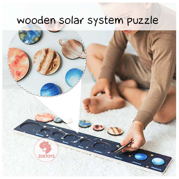 Zoetoys Wooden Solar System Puzzle | Kayu Matching Planet Alat Peraga Sistem Tata Surya Exploring the Universe | Montessori Wood Toys Space Kids Planets