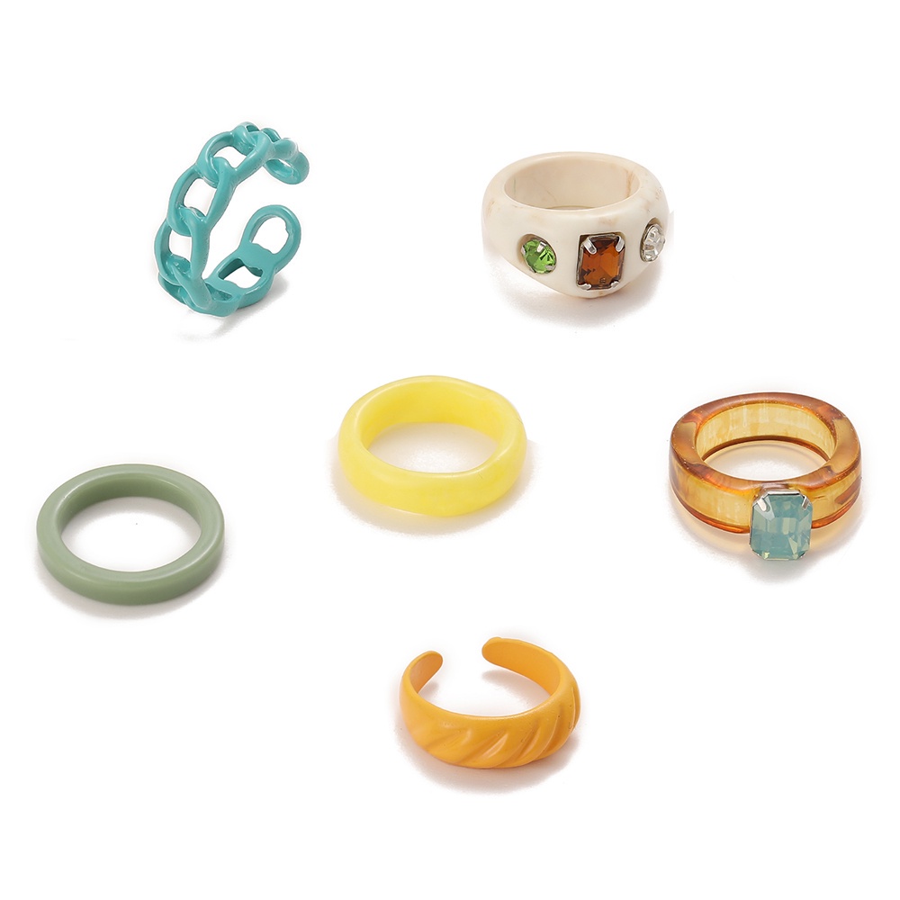 6pcs / Set Cincin Bahan Resin Warna-Warni Dapat Disesuaikan Untuk Wanita