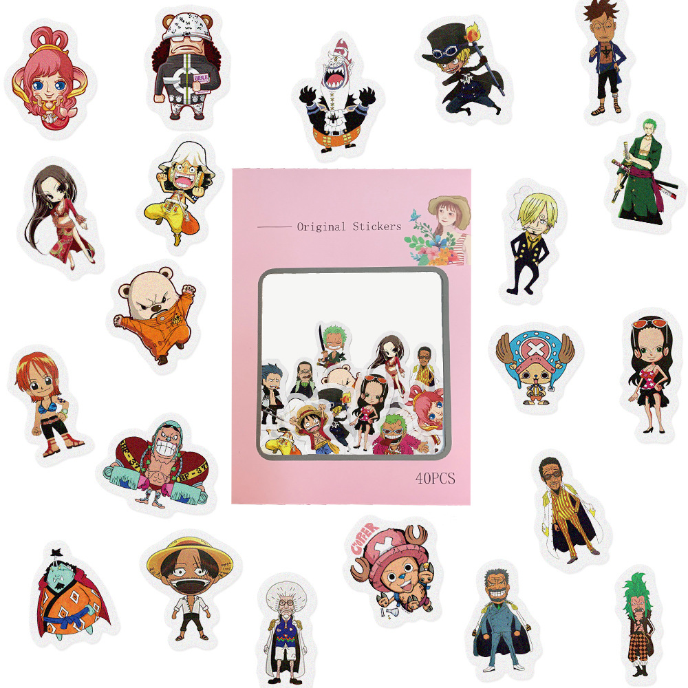 New Anime One Piece Cartoon and Paper Handbook Sticker Pack Album Diary Book DIY Handbook Sticker 40 Pieces