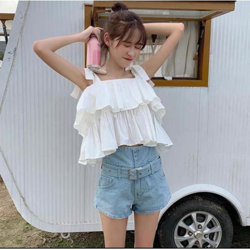 Atasan Wanita - Blouse Wanita Tank Top import #Aldiya -Putih & Hijau