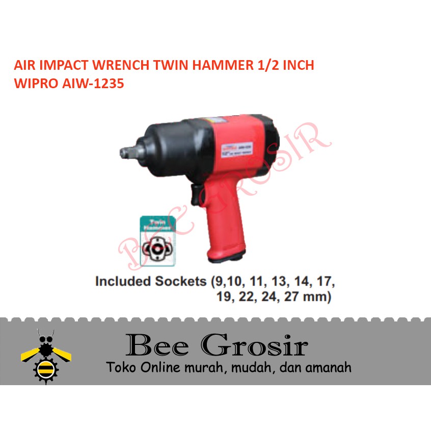 Air Impact Wrench Kit Set Twin Hammer 1/2 Inch Wipro AIW1235