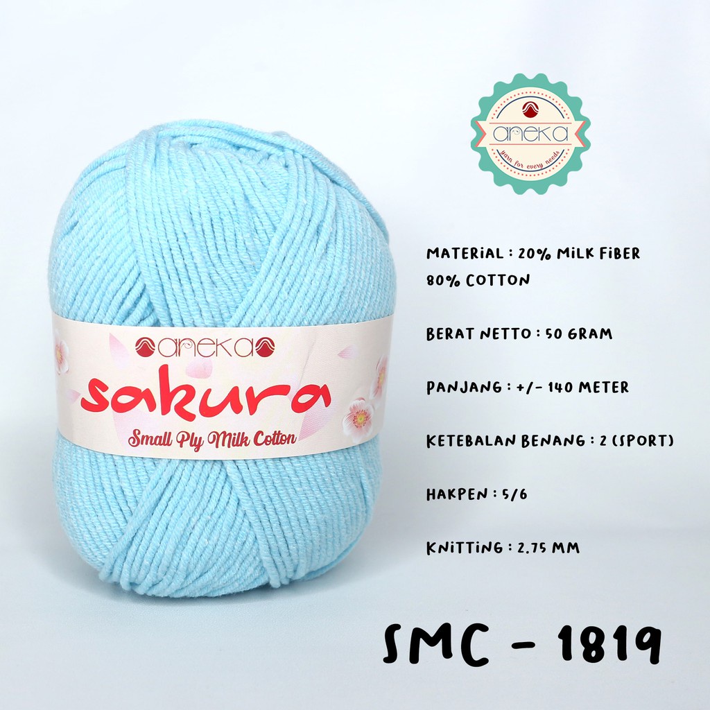 Benang Rajut Katun Susu 4 Ply / Sakura SMALL PLY Milk Cotton Yarn - 1819